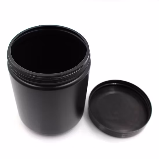 Emballage cosmétique vide, pots de gommage corporel, conteneur noir, pot en plastique rond de 600ml avec couvercles