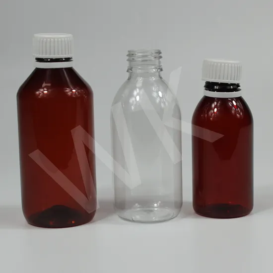 Bouteille de médicament liquide ovale en plastique avec bouchon inviolable, bouteille de sirop contre la toux